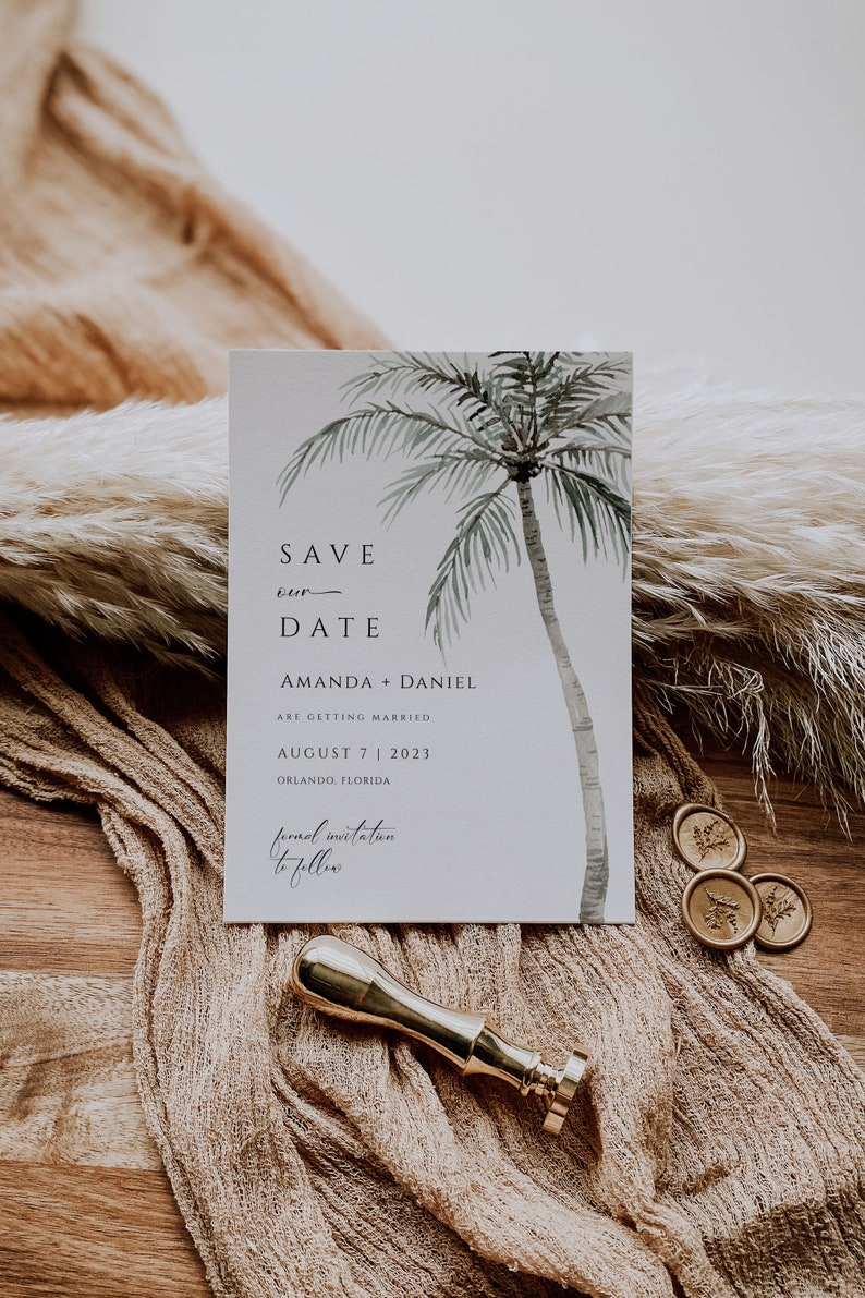 Palm Tree Save the Date Template, Beach Save the Date, Tropical Save the Date Card Printable, Save the Date Editable Template, Engagement image 4