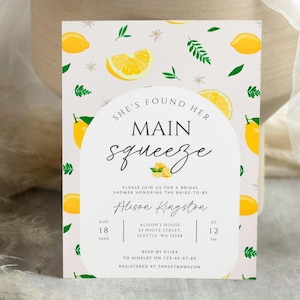 Sie fand ihre Main Squeeze Brautdusche Einladung, Zitrone Brautdusche einladen, Zitrus Hochzeit Dusche Einladung bearbeitbare Vorlage BRIDES04