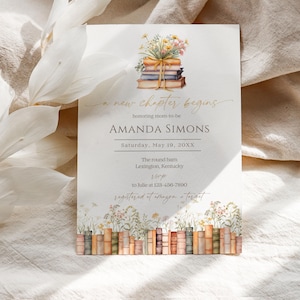 A New Chapter Begins Baby Shower Invitation, Storybook Baby Shower, Gender Neutral Invite, Mom-To-Be Wildflower Editable Template BBABY14