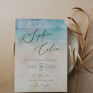 Beach Wedding Invitation Template Suite Ocean Wedding Invitation Template Download Tropical Wedding Invitations Printable DIY Editable image 6