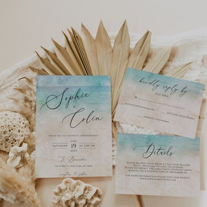 Beach Wedding Invitation Template Suite Ocean Wedding Invitation Template Download Tropical Wedding Invitations Printable DIY Editable image 5