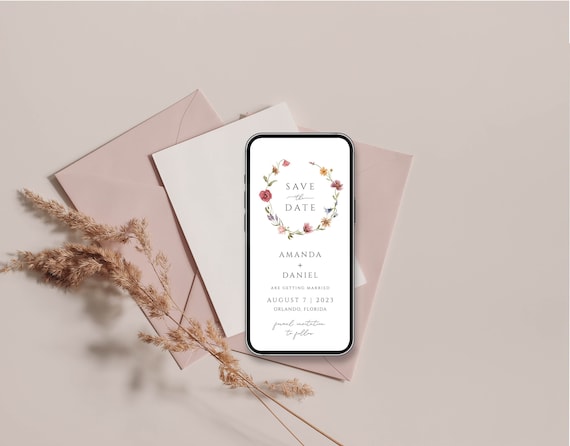 Wildflower Save The Date Template, Electronic Save the Date Text Invitation, Save The Date Ecard, iPhone Text Message Save The Date Evite