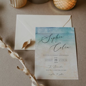 Beach Wedding Invitation Template Suite Ocean Wedding Invitation Template Download Tropical Wedding Invitations Printable DIY Editable image 4