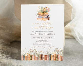 Storybook Bridal Shower Invitation Template, A New Chapter Begins Bridal Shower Invite, Editable Library Theme Wedding Shower BRIDES05