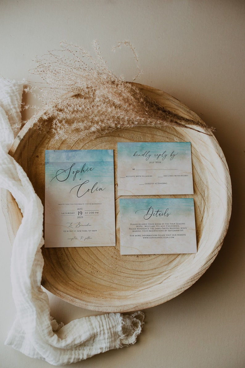 Beach Wedding Invitation Template Suite Ocean Wedding Invitation Template Download Tropical Wedding Invitations Printable DIY Editable image 1