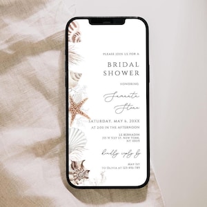 Beach Bridal Shower digital Invitation Template, Ocean Bridal Shower phone Invite, Beach Shower marine invitation, BBRSH01