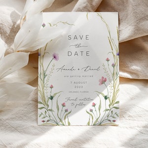 Wildflower Save the Date Wild Flower Wedding Save the Date Template Floral Wedding Save The Date Invitation Save our Date Instant Download