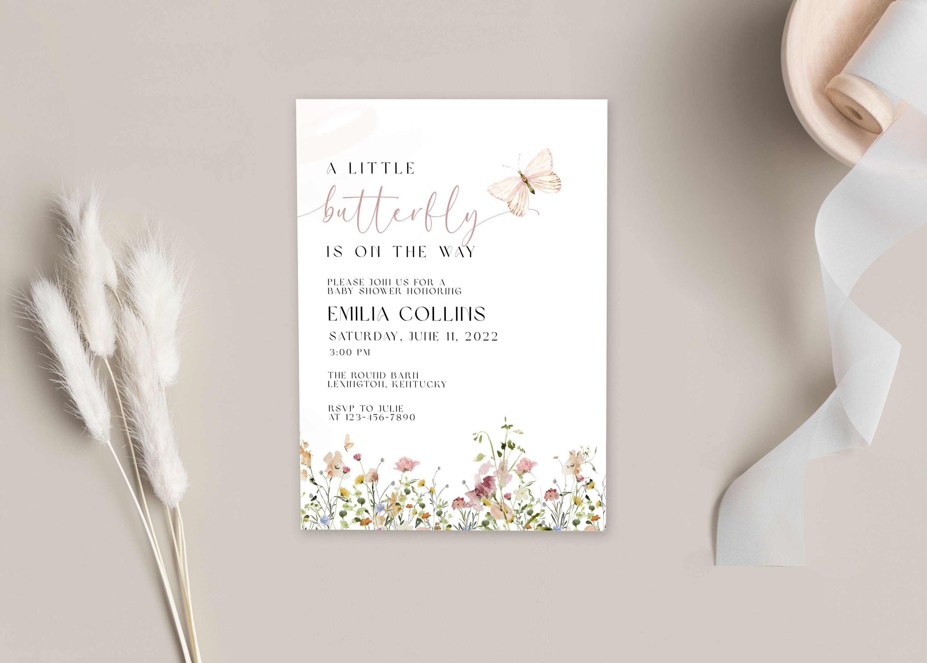 Butterfly Baby Shower Invitation, Burtterfly Flower Rustic Baby Shower ...