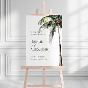 Palm Tree Wedding Welcome Sign Template, Printable Wedding Welcome, Tropical Wedding Sign, Beach Wedding Welcome Poster, Editable Sign image 3