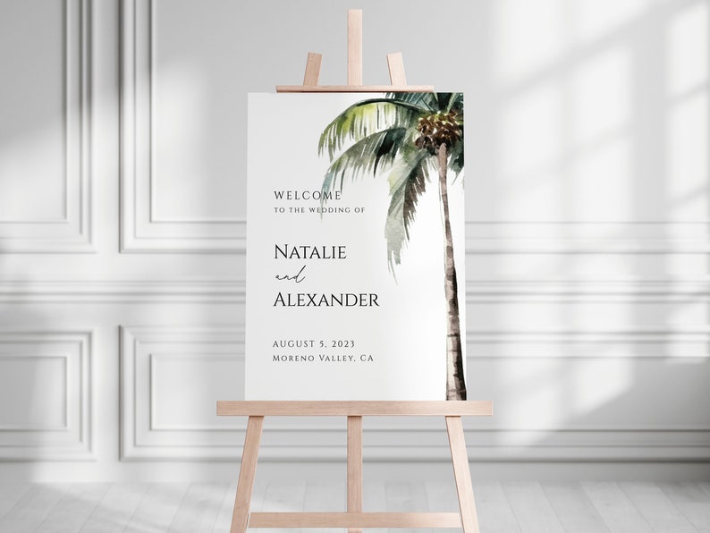 Palm Tree Wedding Welcome Sign Template, Printable Wedding Welcome, Tropical Wedding Sign, Beach Wedding Welcome Poster, Editable Sign image 3