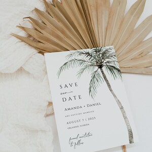 Palm Tree Save the Date Template, Beach Save the Date, Tropical Save the Date Card Printable, Save the Date Editable Template, Engagement image 2