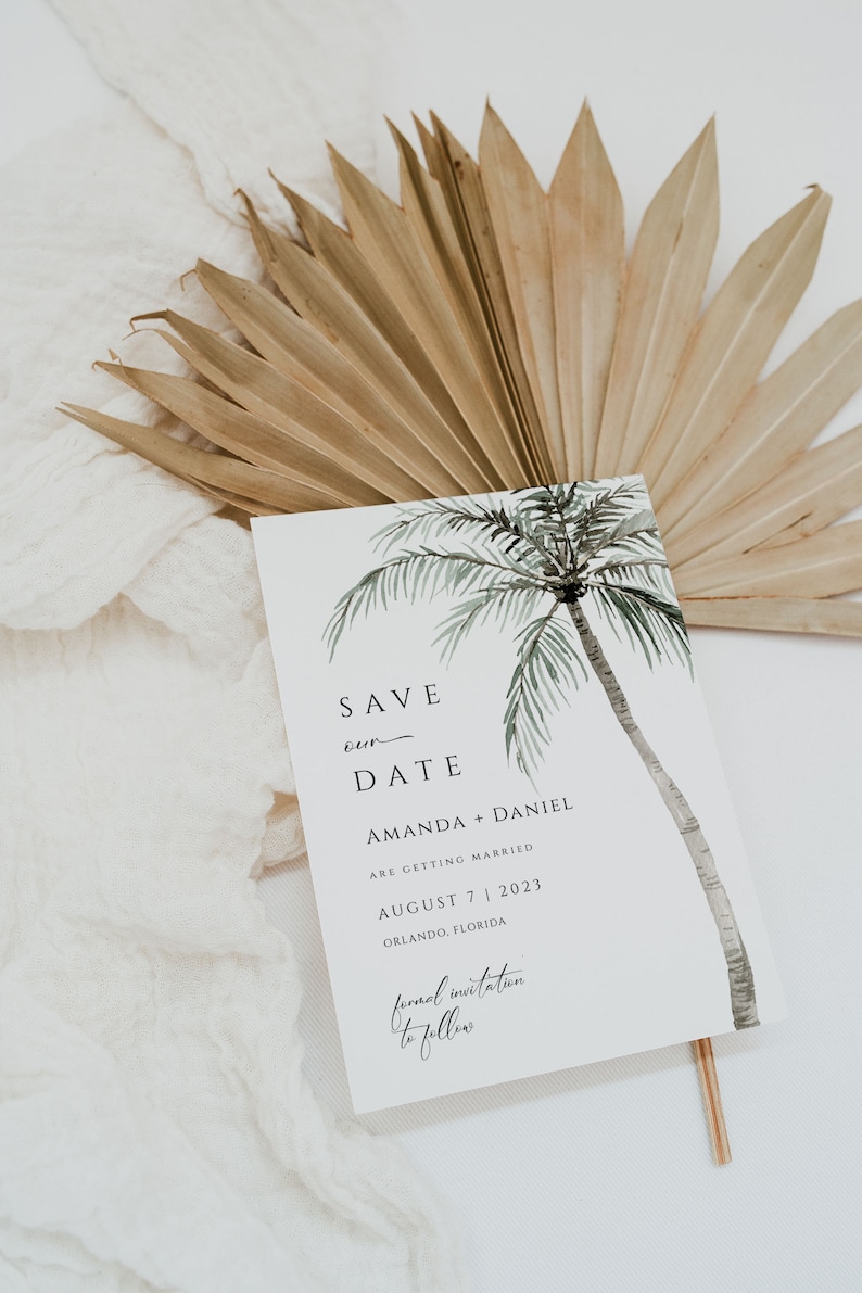 Palm Tree Save the Date Template, Beach Save the Date, Tropical Save the Date Card Printable, Save the Date Editable Template, Engagement image 2