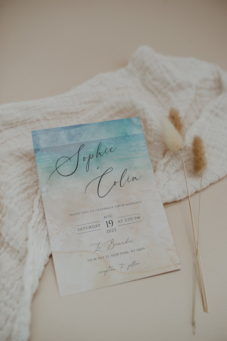 Beach Wedding Invitation Template Suite Ocean Wedding Invitation Template Download Tropical Wedding Invitations Printable DIY Editable image 2