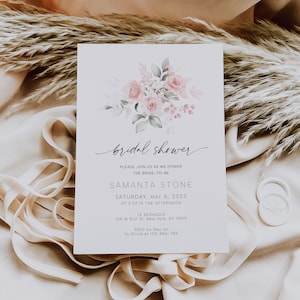 Blush Bridal Shower Invitation Template Bridal Shower Printable Greenery Bridal Invite White Floral DIY Bridal Invitation Edit with Templett