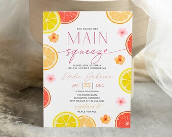 Citrus Bridal Shower Invitation, Editable Lemon Bridal Shower Invitation Template, She Found Her Main Squeeze Citrus Invitation BRIDES02