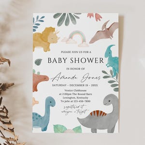 Dinosaur Baby Shower Invitation template, It&#39;s a Boy Dinosaur Baby Shower Invite, Boy Dinosaur Baby Shower, Boho dino baby shower, KID005