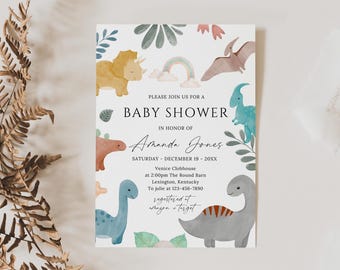 Modèle d'Invitation de baby shower dinosaure, c'est une invitation de baby shower garçon dinosaure, baby shower garçon dinosaure, baby shower Boho dino, KID005