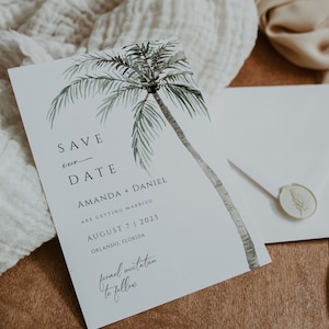 Palm Tree Save the Date Template, Beach Save the Date, Tropical Save the Date Card Printable, Save the Date Editable Template, Engagement image 3