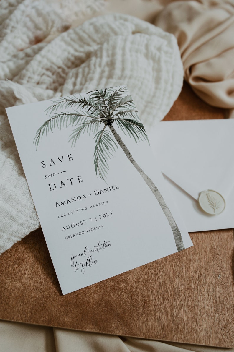 Palm Tree Save the Date Template, Beach Save the Date, Tropical Save the Date Card Printable, Save the Date Editable Template, Engagement image 3