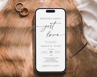 Nothing Fancy Just Love Elopement Celebration Party Invitation Announcement, minimalist Wedding Reception Invitation Template, NFJL01