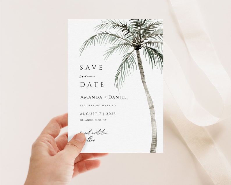 Palm Tree Save the Date Template, Beach Save the Date, Tropical Save the Date Card Printable, Save the Date Editable Template, Engagement image 6