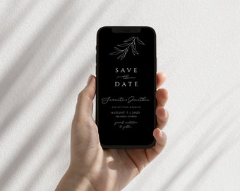 Electronic Save The Date Evite Template, Minimalist Digital Invite, Black Save the Date Template Download, Modern Wedding Save The Dates