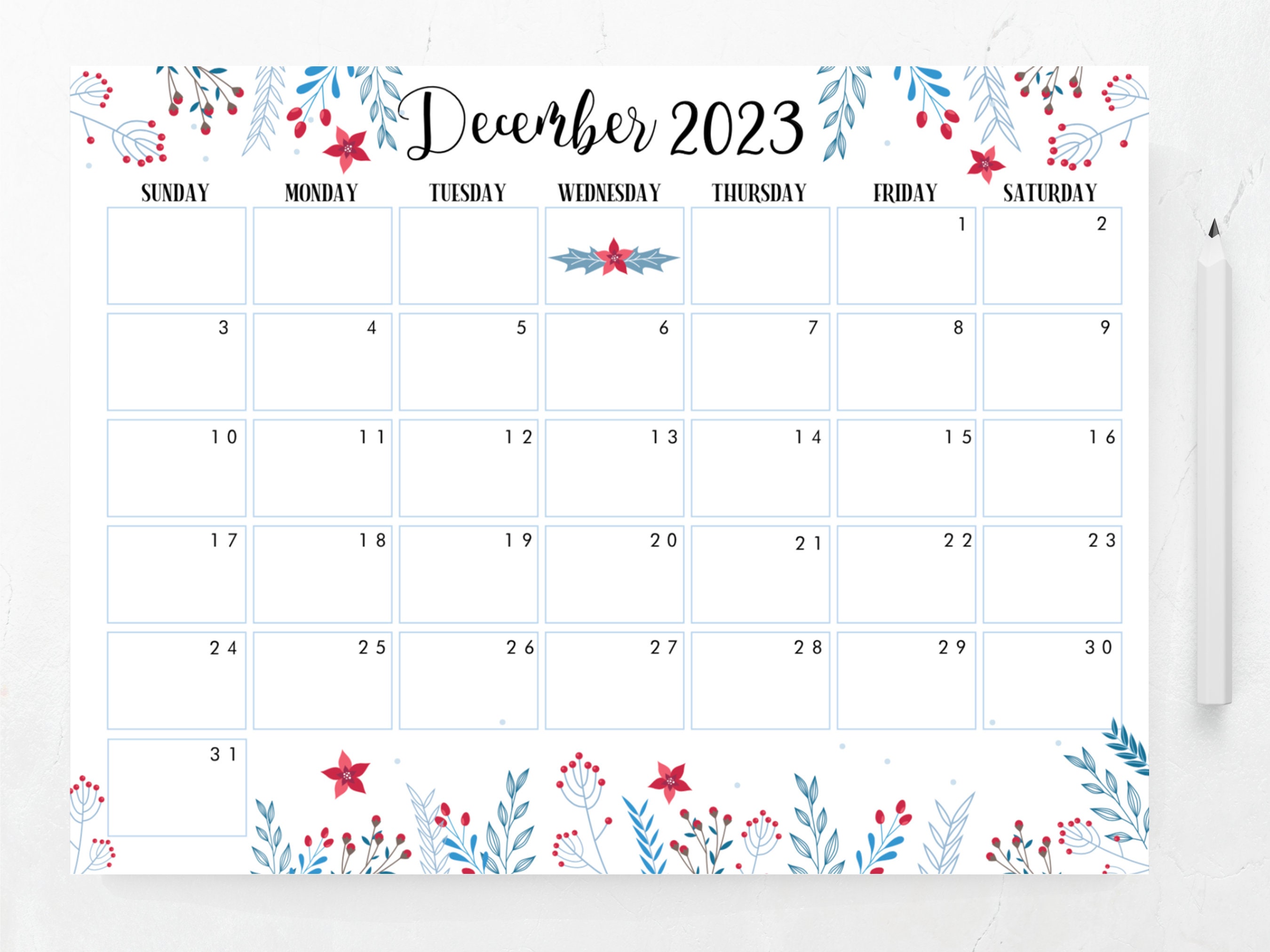 Druckbarer Dezember Kalender 2023 Weihnachtskalender, 43 OFF