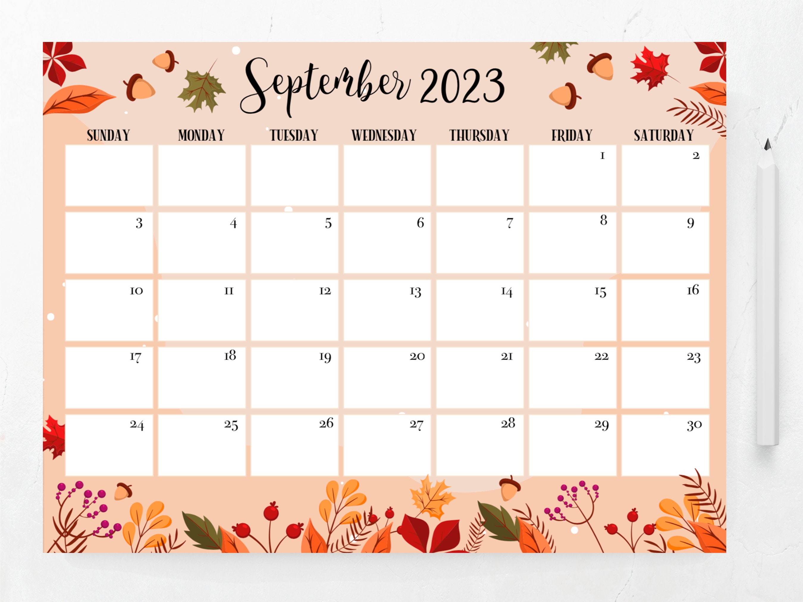 Editable September 2023 Calendar Printable Calendar Etsy