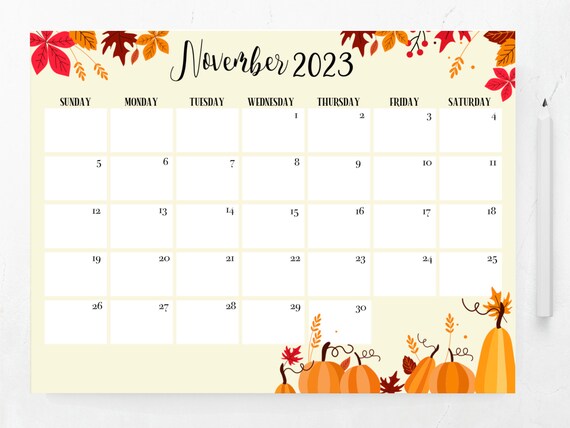 Editable November 2023 Calendar Printable Calendar - Etsy