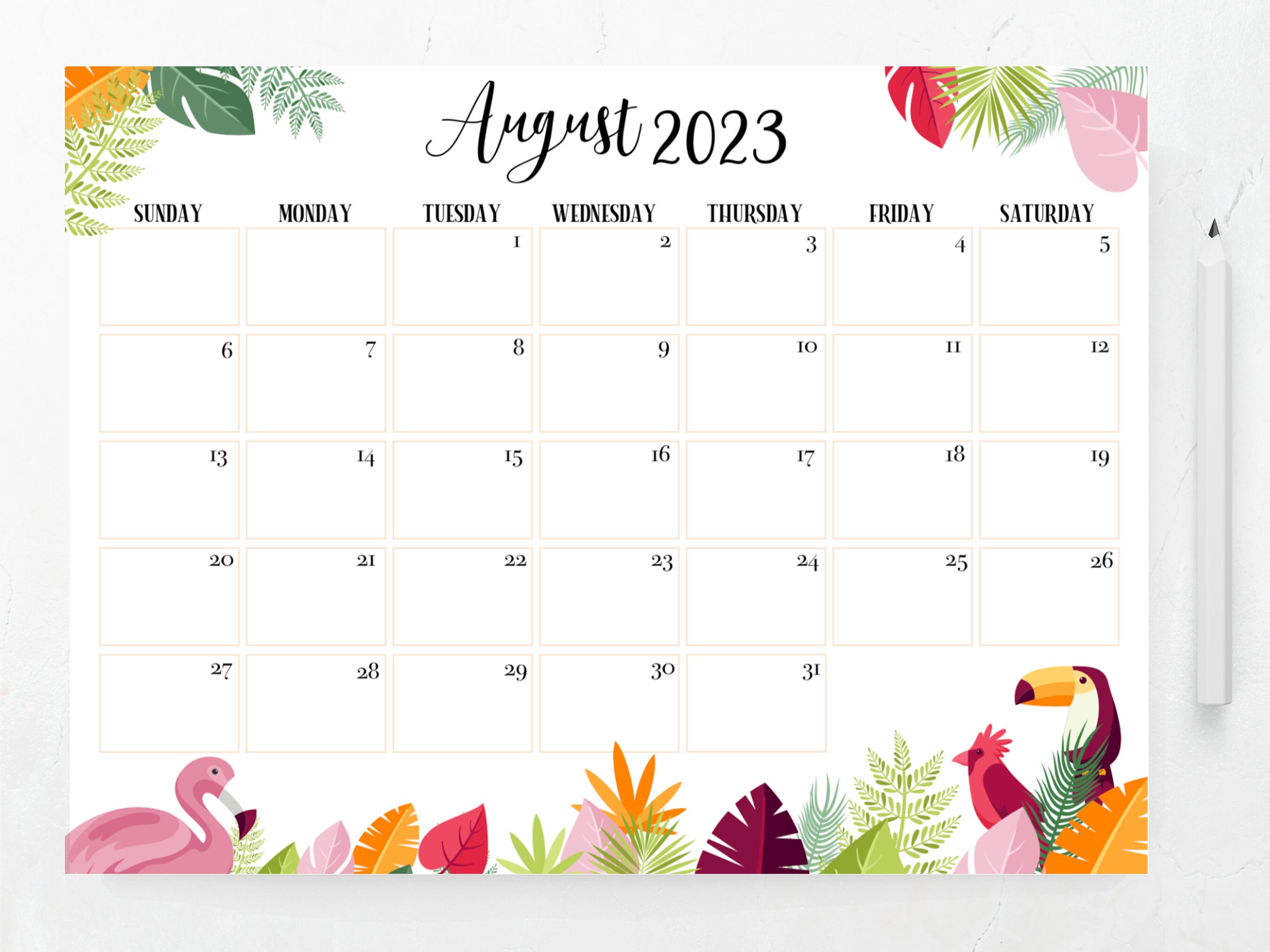 Editable August 2023 Calendar Printable Calendar Fillable - Etsy