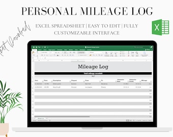 Personal Mileage Spreadsheet | Mileage Tracker | Miles Log | Miles Tracker | Vehicle Mileage Spreadsheet | Business Mileage | Car Mileage
