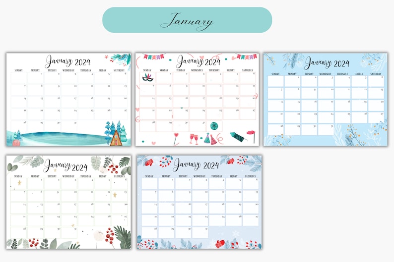 Editable & Printable 2024 Calendar January to December 2024 Fillable