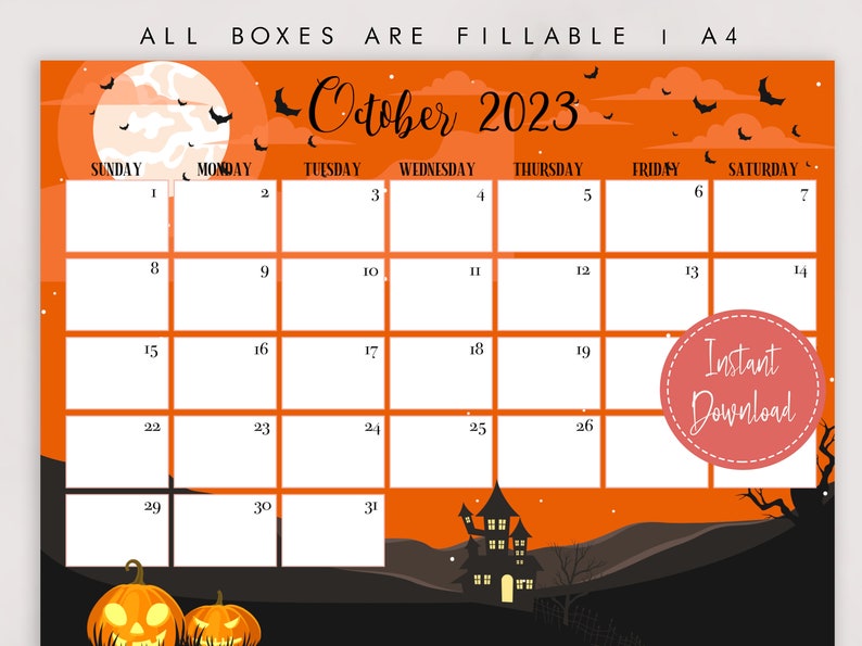 Editable October 2023 Calendar Printable Calendar Fillable Etsy