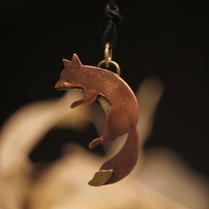 Fox pendant, fox pendant, animal pendant, brass and copper pendant with adjustable strap.