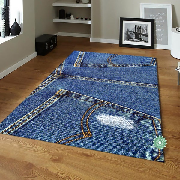 Blue Jean Rug Etsy