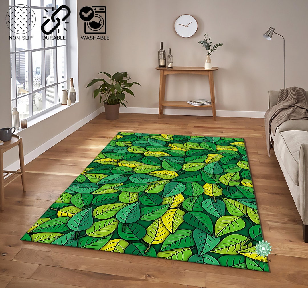 Leaf Print Rug Leaf Ruggreen Leaf Carpetminimalist Etsy