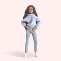Doll Clothes for standard and curvy 1:6 scale fashion dolls. Realistic, handmade sweater+ denim jeggings. product logo