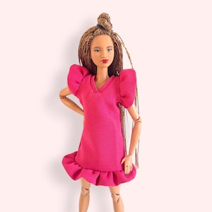 Handmade Pink Ruffle Dress for 1:6 Scale Fashion Dolls