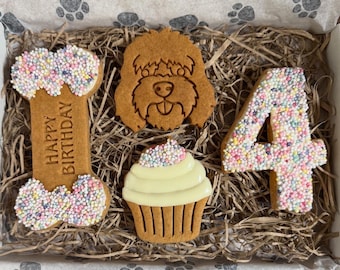 Birthday Celebration Cupcake, Breed Face and Number Dog Biscuit Treat Box - Over 70 Breeds Available