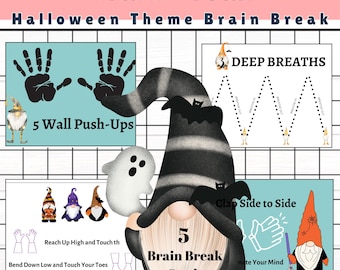 Brain Break-kaarten. Geestelijke gezondheid kinderactiviteit. 5 fitnessposters met structuur voor kinderen.