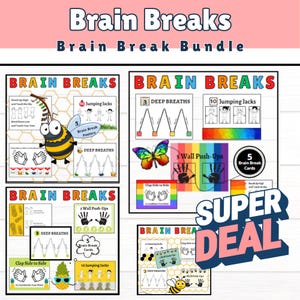 BUNDLE Brain Break Cards. Mental Health Kids Activity. 5 Structured Fitness Posters for Kids.