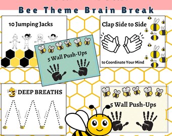 Brain Break Cards. Mental Health Kids Activity. 5 Structured Fitness Posters for Kids.