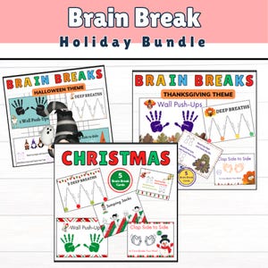 HOLIDAY BUNDLE Brain Break Cards. Mental Health Kids Activity. 5 Structured Fitness Posters for Kids.