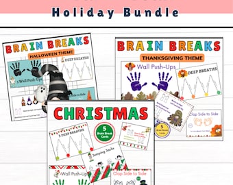 VAKANTIEBUNDEL Brain Break-kaarten. Geestelijke gezondheid kinderactiviteit. 5 fitnessposters met structuur voor kinderen.