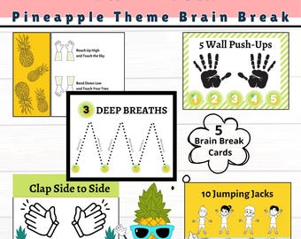 Brain Break Cards. Mental Health Kids Activity. 5 Structured Fitness Posters for Kids.