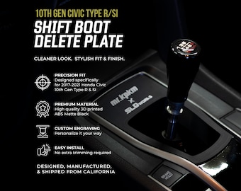 2017-2021 10th Gen Honda Civic TYPE R/Si Shift Boot Delete Plate - Matte Black 3D Printed ABS - Carbon Fiber