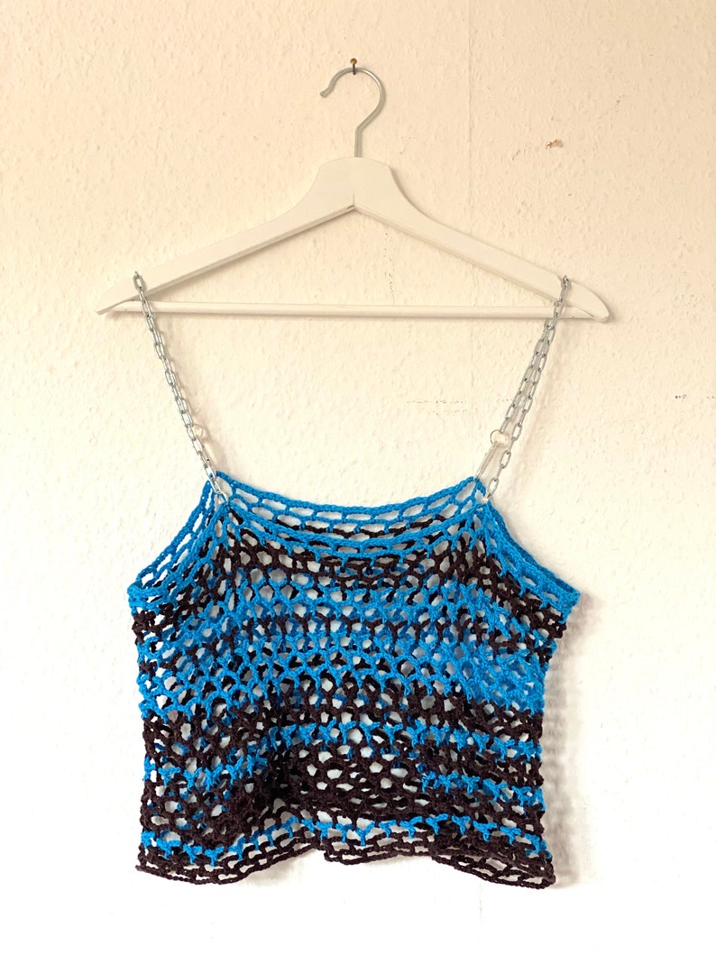 knitwear top fishnet streetwear slow fashion freestyle y2k brown blue image 3