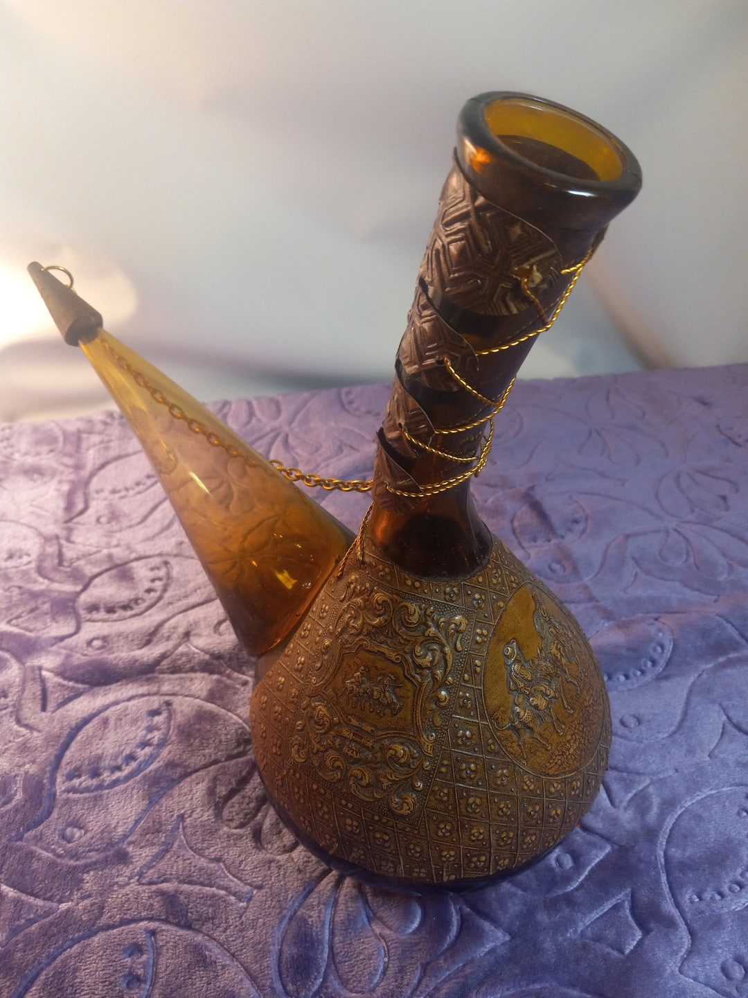 Vintage PORRON Wine Decanter ,vintage Spanish Amber Glass Wine Decanter