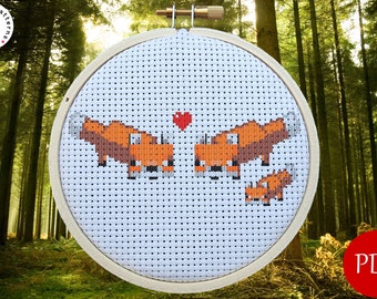 Minecraft Fox Family Cross Stitch Pattern
