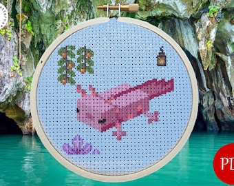 Minecraft Axolotl Cross Stitch Pattern (Pink)